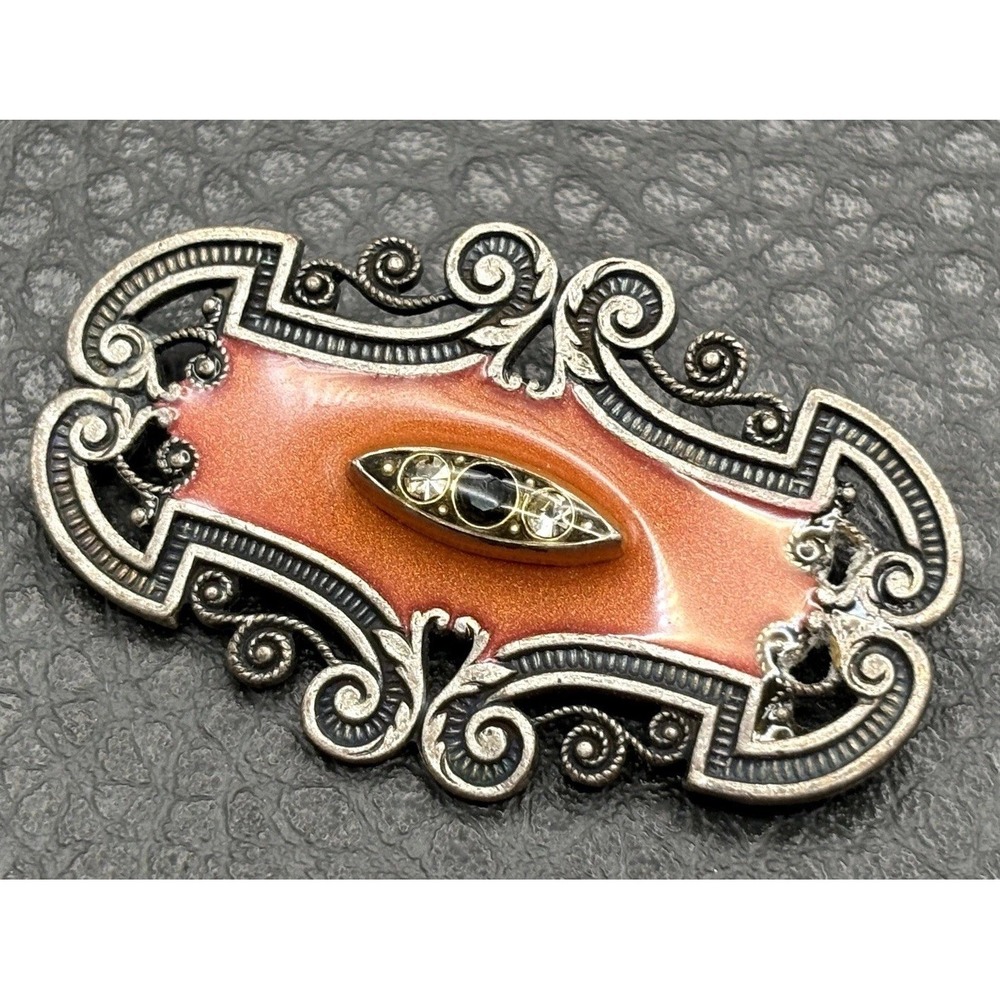 Catherine Popesco France Art Deco Style Vintage Brooch Rhinestone Silver Tone
